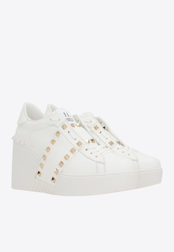 Valentino Open Disco Wedge Sneakers in Calf Leather White 3W2S0HP0BHS 0BO