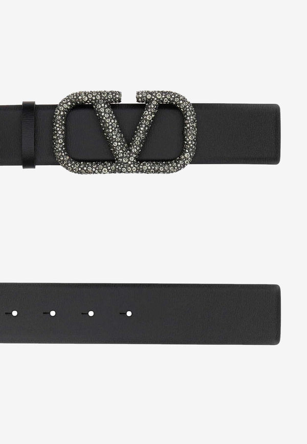 Valentino Encrusted VLogo Leather Belt Black 3W2T0X46KWU 249