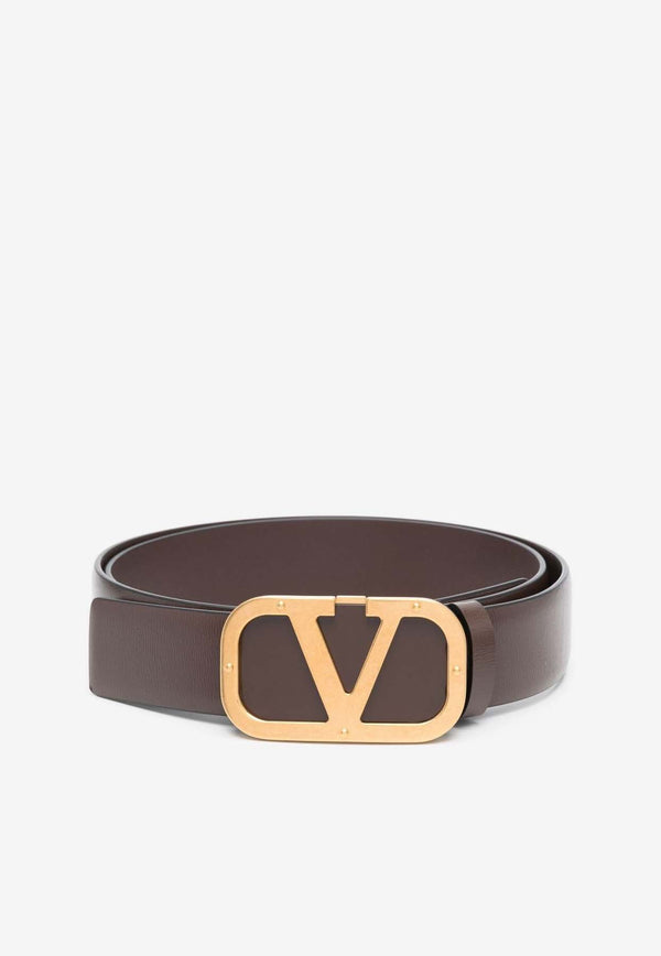 Valentino VLogo Buckle Leather Belt 3Y2T0SB7FPH KG8 Brown