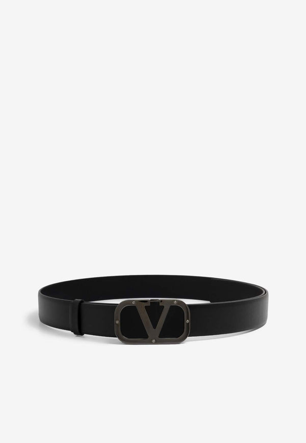 Valentino VLogo Buckle Leather Belt 3Y2T0SB7KJS 0NO Black