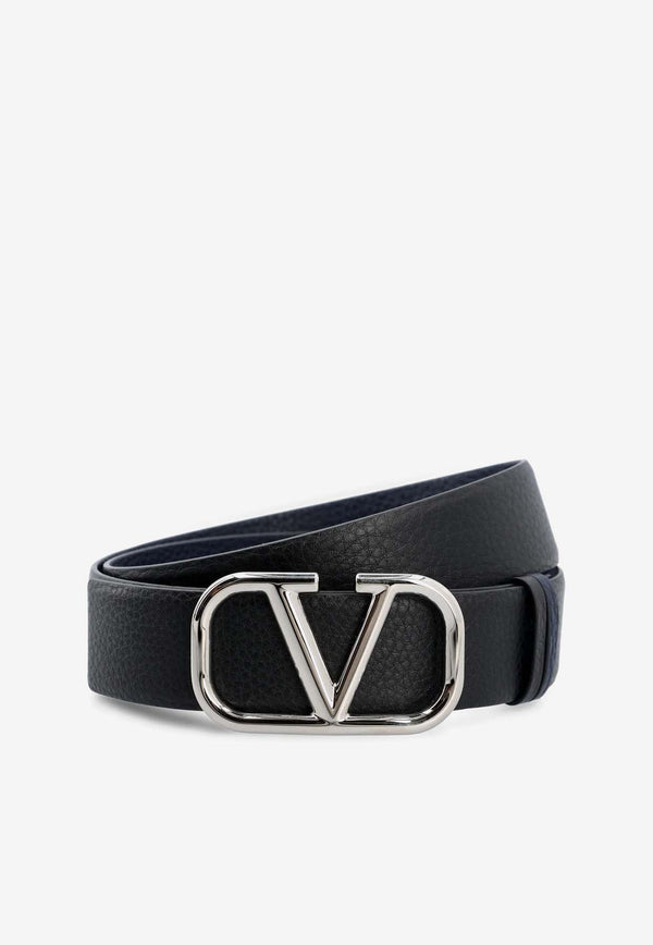 Valentino VLogo Buckle Leather Belt 3Y2T0T46MRX M77 Black
