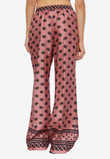 Monogram-Print Silk Wide-Leg Pants