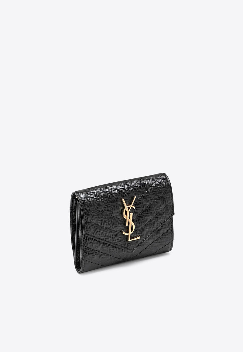 Saint Laurent Cassandre Tri-Fold Wallet in Quilted Leather Black 403943BOW01/P_YSL-1000