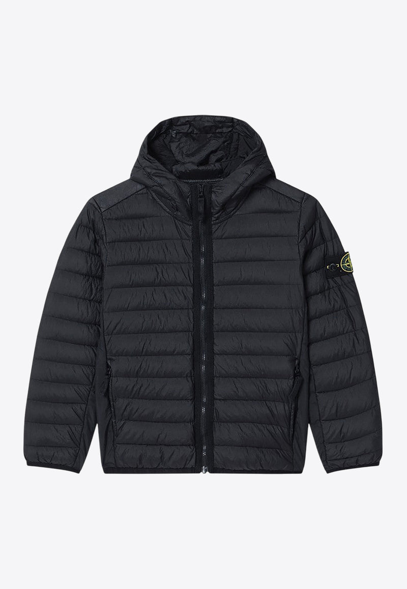 Stone Island Junior Boys Compass Patch Hooded Down Jacket Black 4100011-BS0024/Q_STONE-V0029