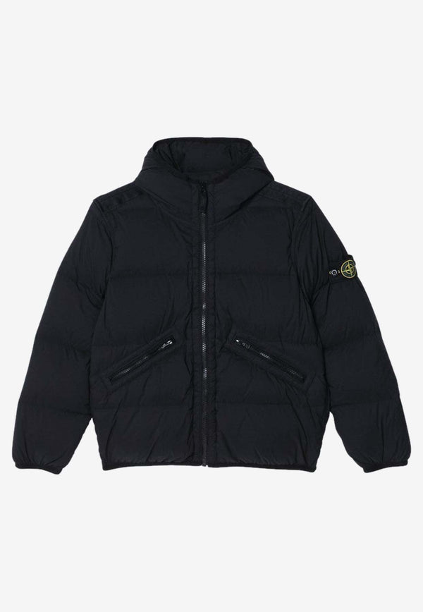 Stone Island Junior Boys Logo Patch Down Jacket Black 4100017-BS0028/R_STONE-V0029