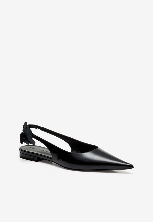 Magda Butrym Rose Applique Slingback Flats in Patent Leather Black 412724BLACK