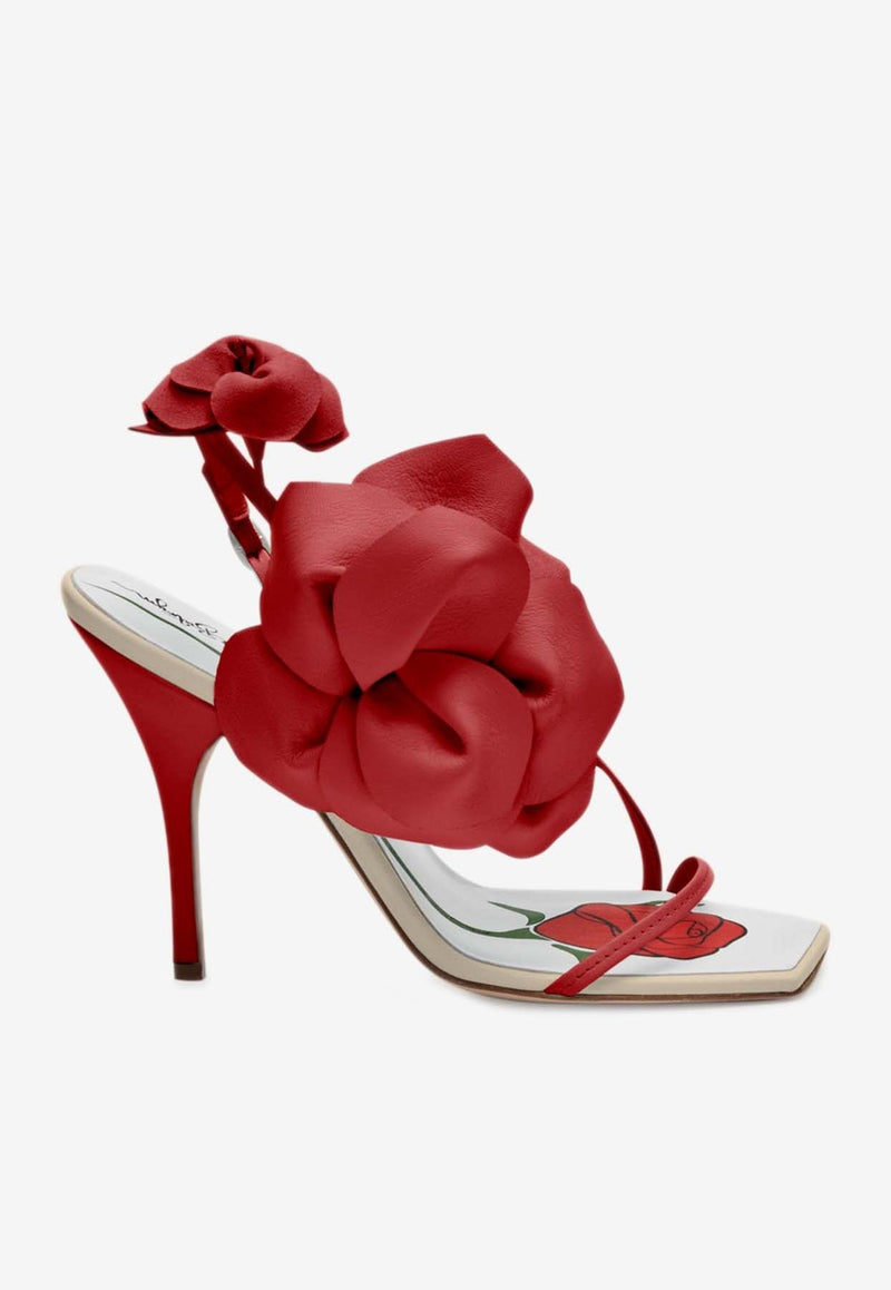 Magda Butrym 100 Rose Appliqué Leather Sandals Red 422724RED