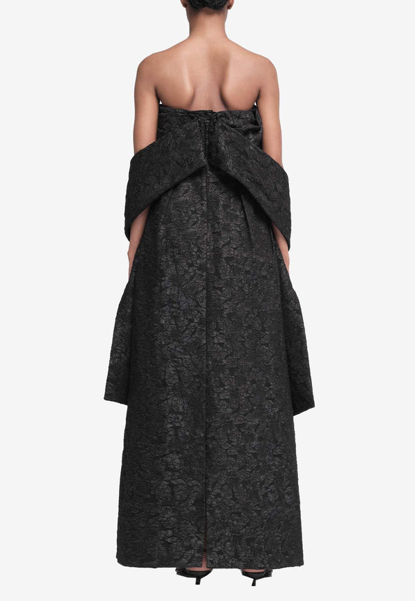 Simkhai Ariana Floral Jacquard Strapless Gown  Black 424-1275-FJBLACK