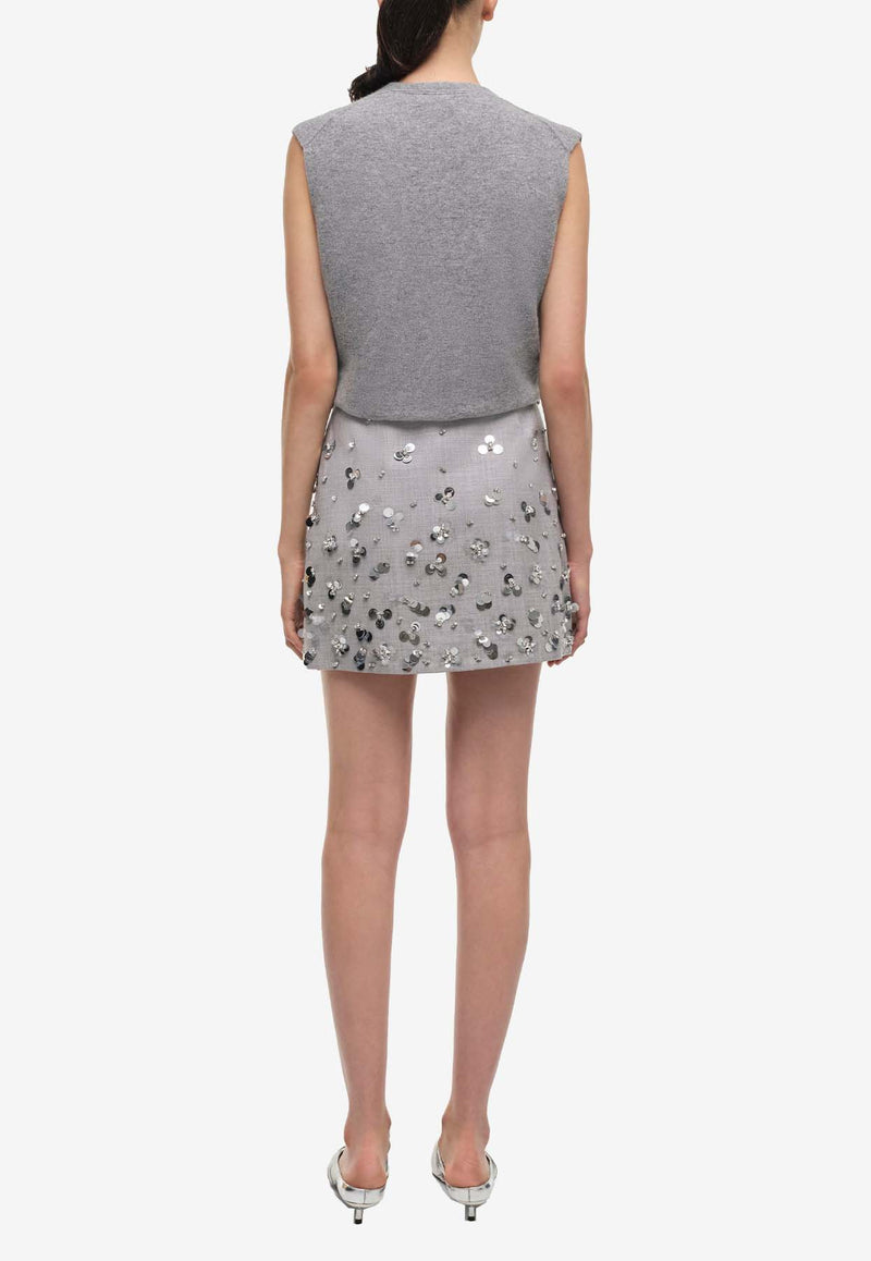 Simkhai Larissa Embellished Mini Skirt  Gray 424-3050-AGREY