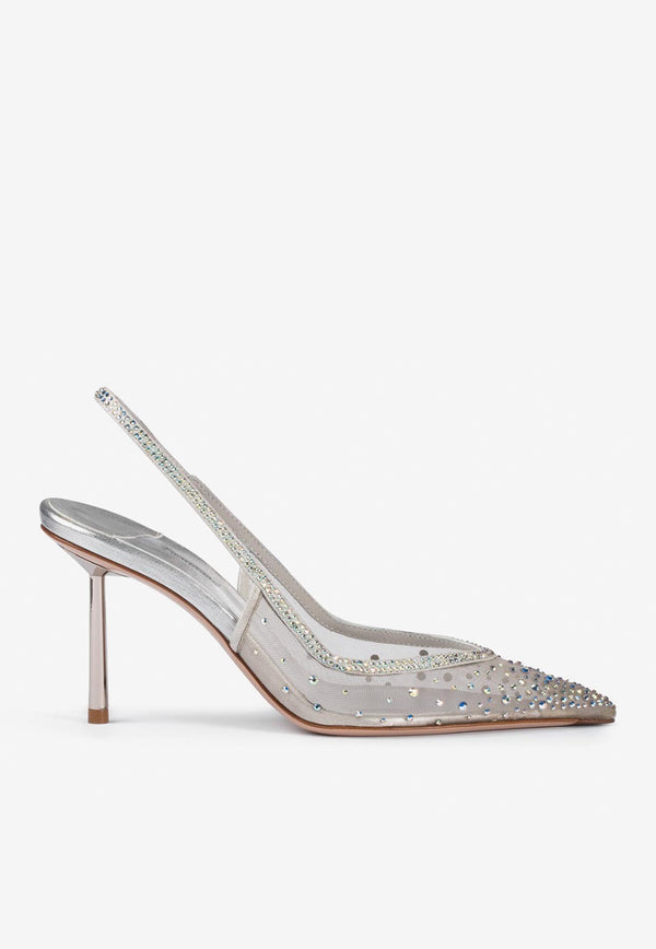 Le Silla Nicole 80 Crystal-Embellished Slingback Pumps 4247D080BXPPWAS 921 Silver