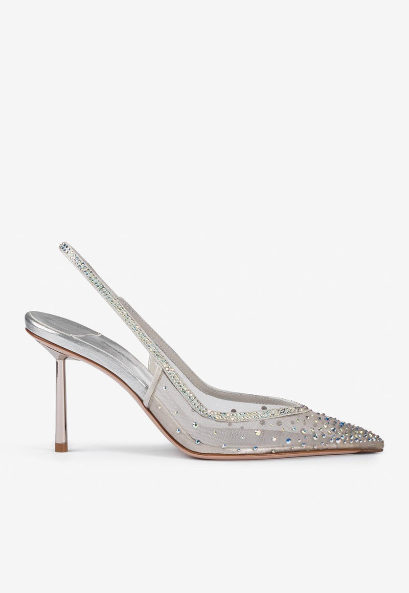 Le Silla Nicole 80 Crystal-Embellished Slingback Pumps 4247D080BXPPWAS 921 Silver