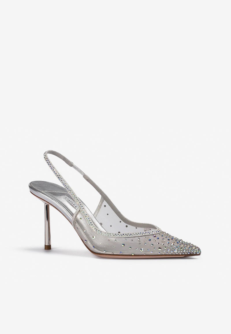 Le Silla Nicole 80 Crystal-Embellished Slingback Pumps 4247D080BXPPWAS 921 Silver