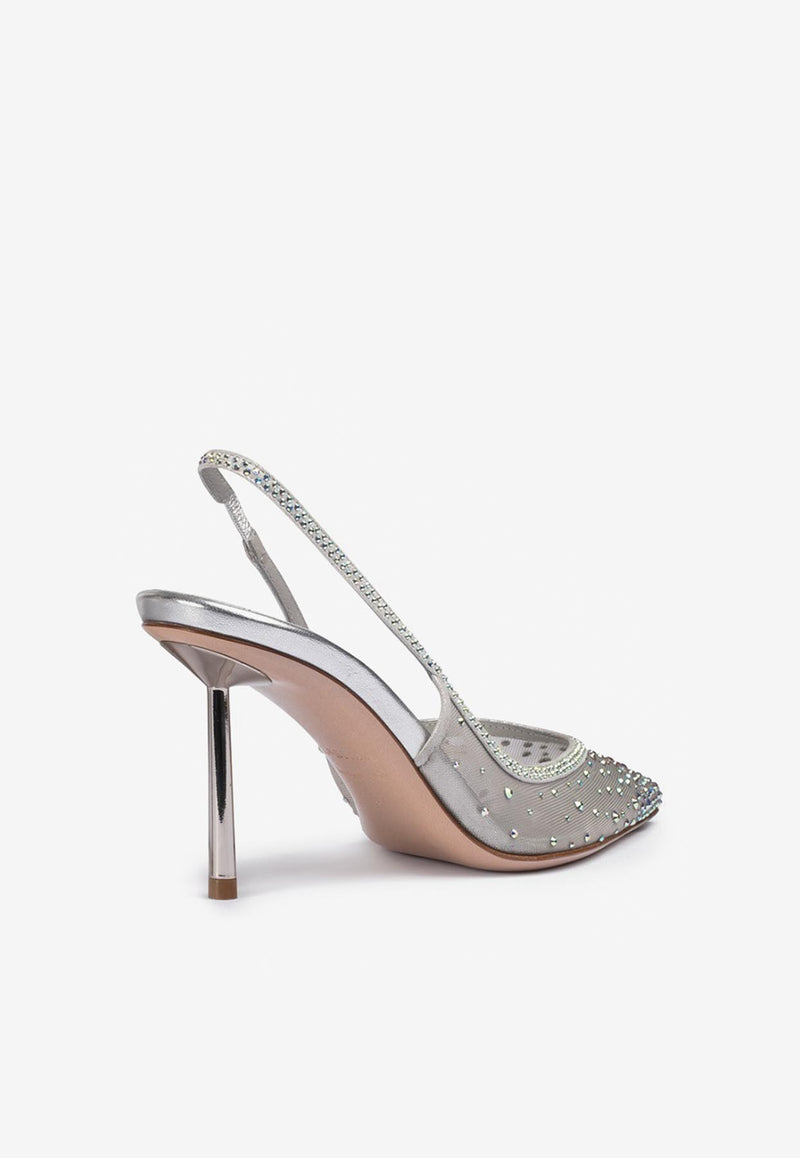 Le Silla Nicole 80 Crystal-Embellished Slingback Pumps 4247D080BXPPWAS 921 Silver