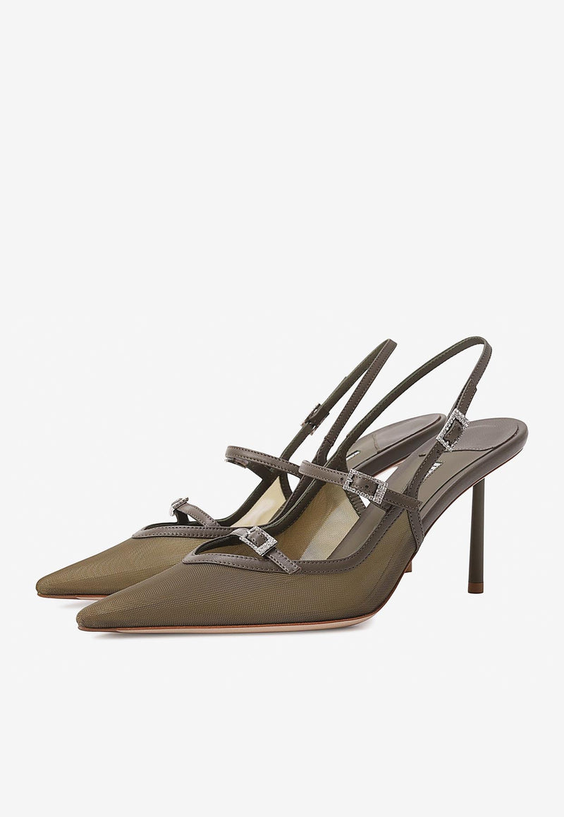 Le Silla Morgana 80 Slingback Mesh Pumps 4293D080BXPPNEM 961 Brown