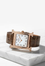 Medium Heure H 30mm Watch in Shiny Alligator Single Tour Strap with Diamond-Set Rose Gold Case