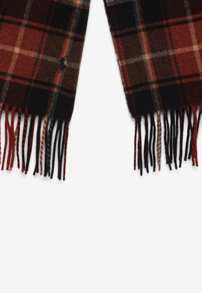 Polo Ralph Lauren Logo Embroidered Check Pattern Wool Scarf Red 455923614WO/N_POLOR-002