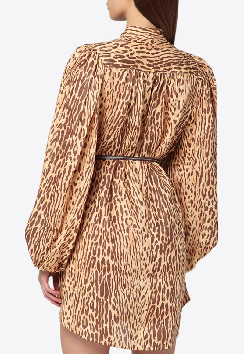 Zimmermann Cascadian Leopard Print Mini Linen Dress Brown 4593DSS255LI/R_ZIMM-TL