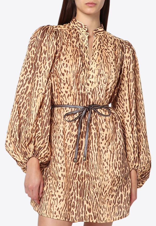 Zimmermann Cascadian Leopard Print Mini Linen Dress Brown 4593DSS255LI/R_ZIMM-TL