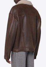 Salvatore Santoro Shearling Collar Leather Jacket Brown 49502LE/R_SSANT-RB