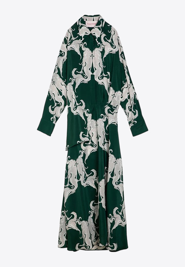 Valentino Metamorphos Siren Crepe De Chine Maxi Shirt Dress Green 4B0VA8778LS/O_VALE-YW9