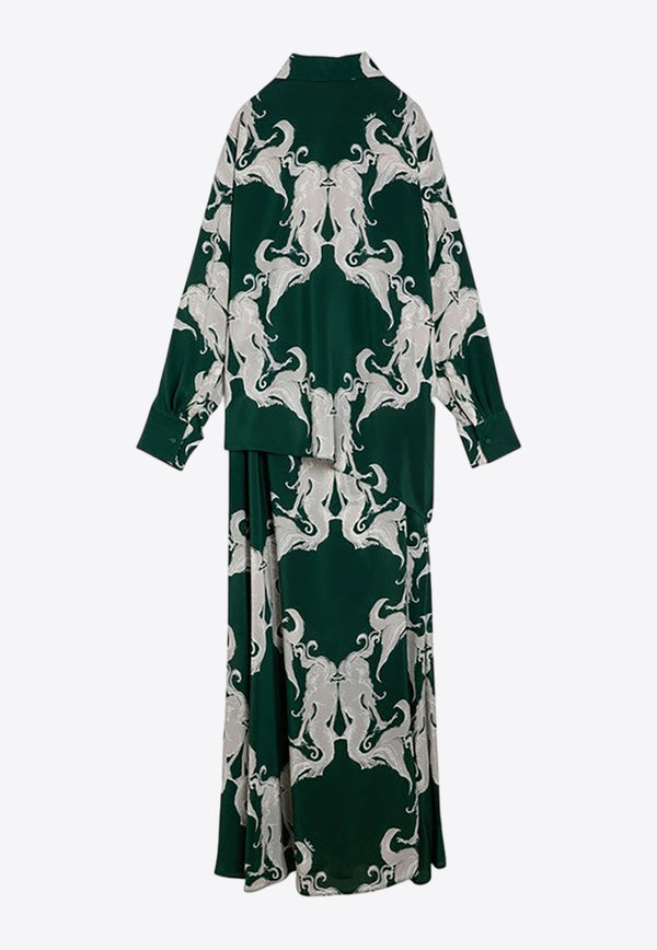 Valentino Metamorphos Siren Crepe De Chine Maxi Shirt Dress Green 4B0VA8778LS/O_VALE-YW9