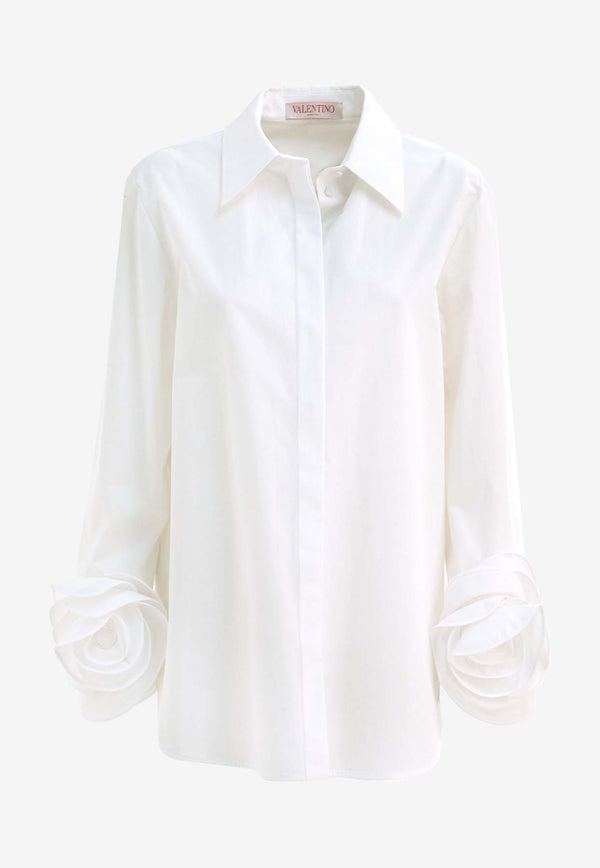 Valentino Flower Appliqué Long-Sleeved Shirt White 4B3AB5U05A6 001
