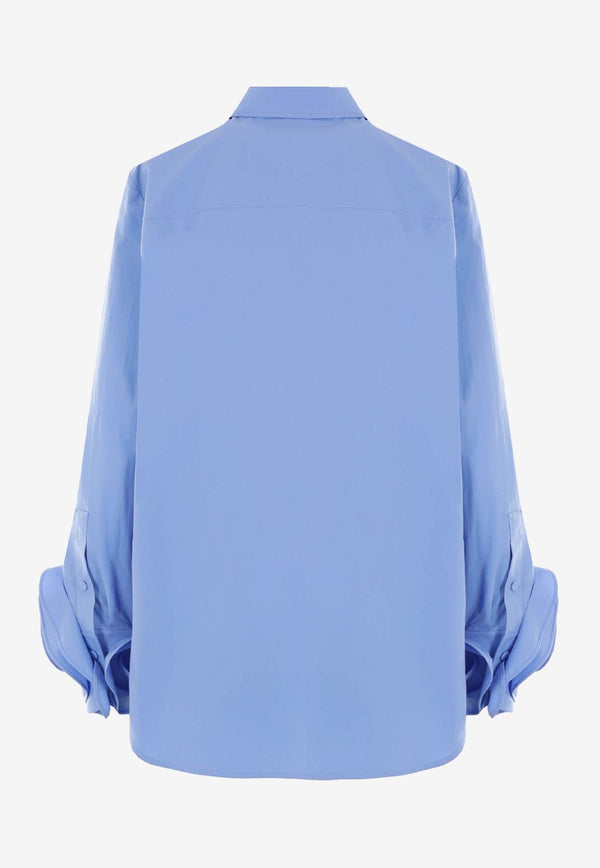 Valentino Flower Appliqué Long-Sleeved Shirt Blue 4B3AB5U05A6 IC8