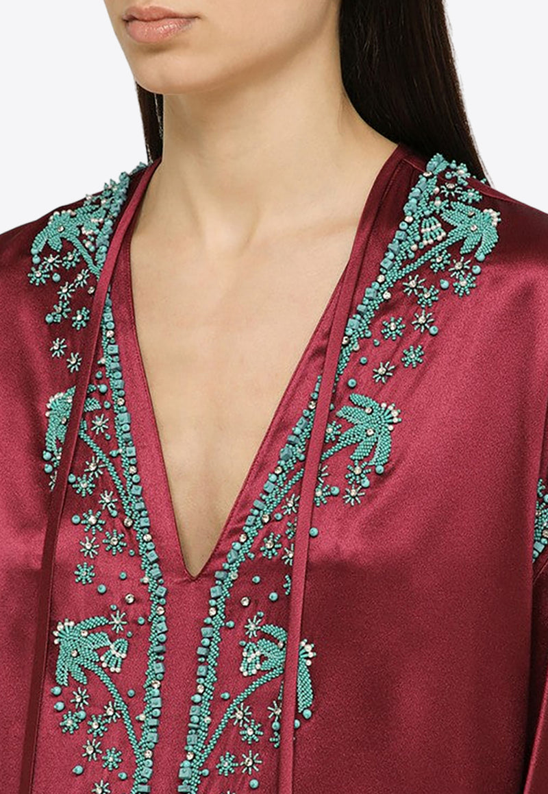 Valentino Bead Embellished Silk Blouse 4B3AE9558C7/O_VALE-ZZA Burgundy
