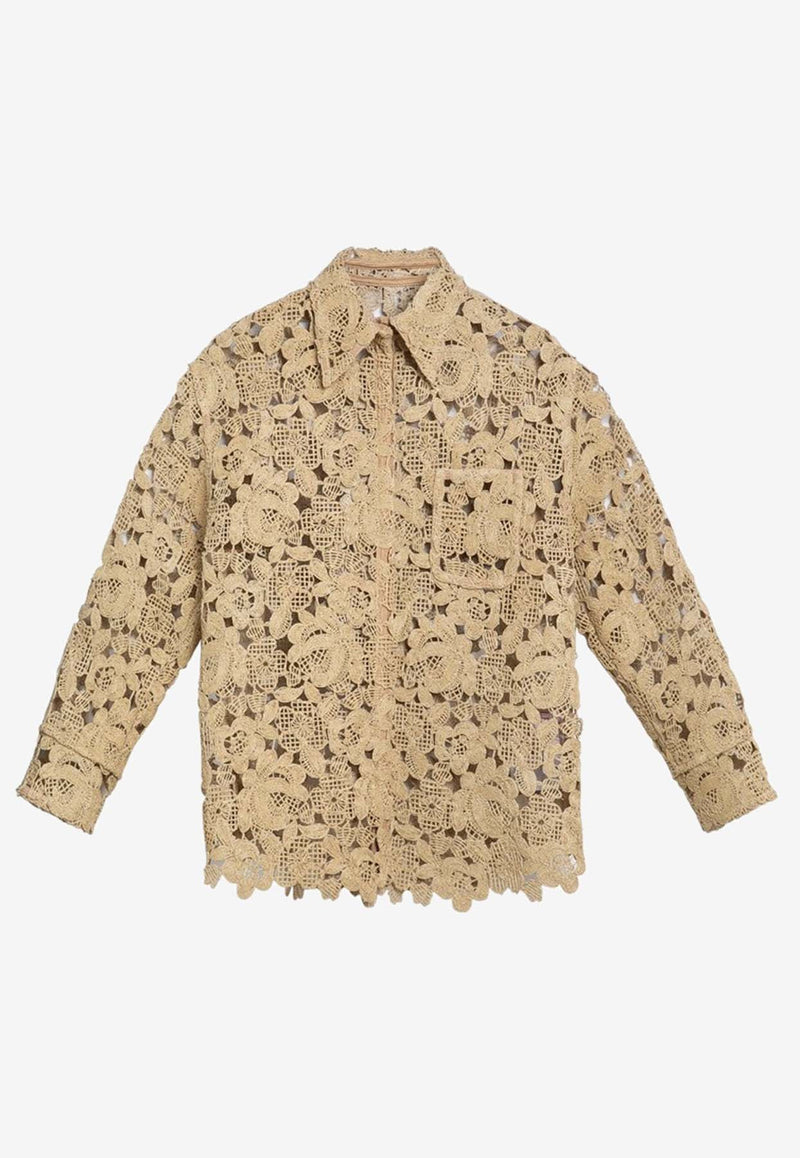 Valentino Raffia Perforated Shirt Jacket Beige 4B3CJ3E08C5/O_VALE-N23