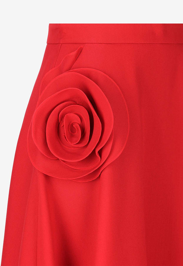 Valentino Rose Appliqué Maxi Skirt 4B3RAAX01CF 157 Red