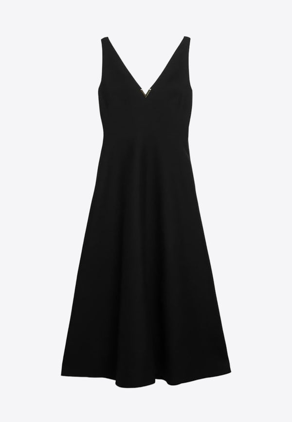 Valentino V-neck Crepe Couture Midi Dress 4B3VA6K01CF/O_VALE-0NO Black