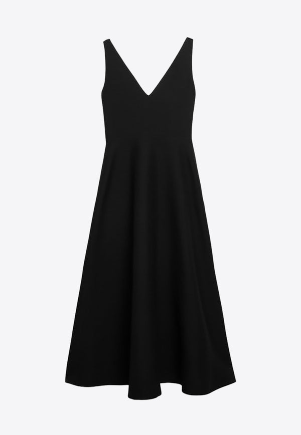 Valentino V-neck Crepe Couture Midi Dress 4B3VA6K01CF/O_VALE-0NO Black