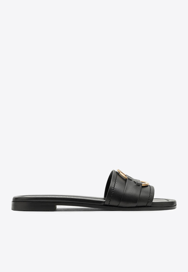 Moncler Bell Logo Plaque Calf Leather Flat Sandals Black 4C001-60M4097/O_MONCL-999