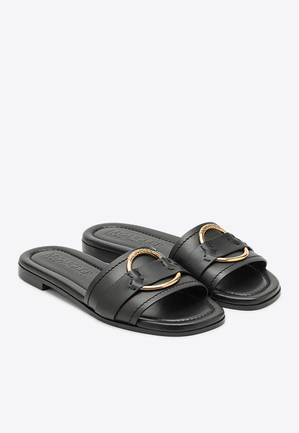 Moncler Bell Logo Plaque Calf Leather Flat Sandals Black 4C001-60M4097/O_MONCL-999