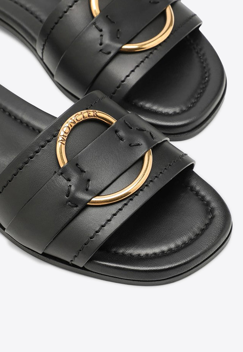 Moncler Bell Logo Plaque Calf Leather Flat Sandals Black 4C001-60M4097/O_MONCL-999