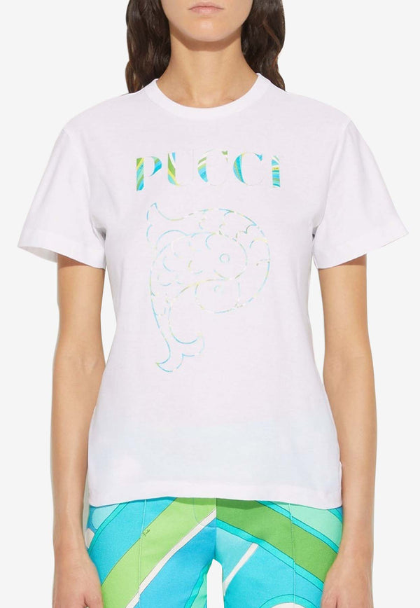 Pucci Iride Print Logo T-shirt 4HTP75 4H983 100 White