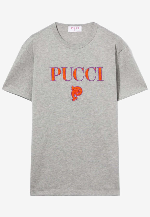 Pucci Logo Embroidered Short-Sleeved T-shirt 4HTP76 4H983 A52 Gray