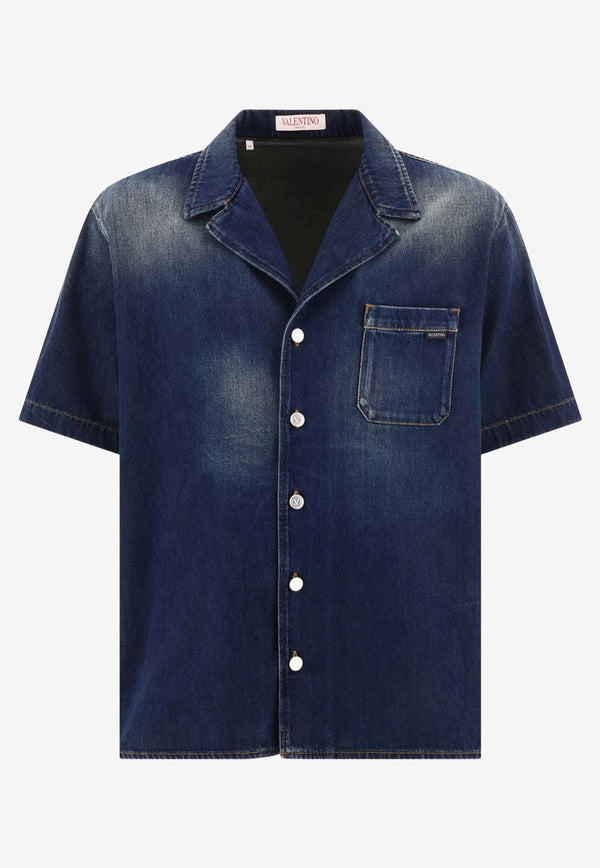 Valentino Short-Sleeved Denim Shirt 4V3DB02K9W7 528 Blue