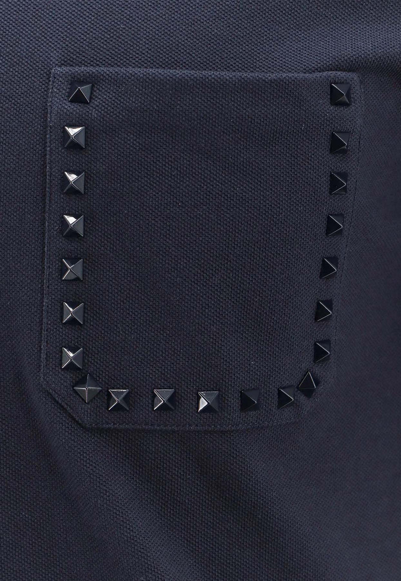 Valentino Rockstud Short-Sleeved Polo T-shirt 4V3MH03C9WK 598 Navy