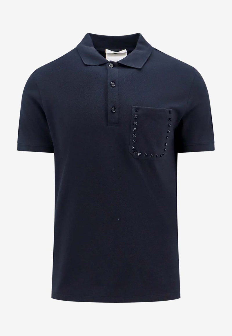 Valentino Rockstud Short-Sleeved Polo T-shirt 4V3MH03C9WK 598 Navy
