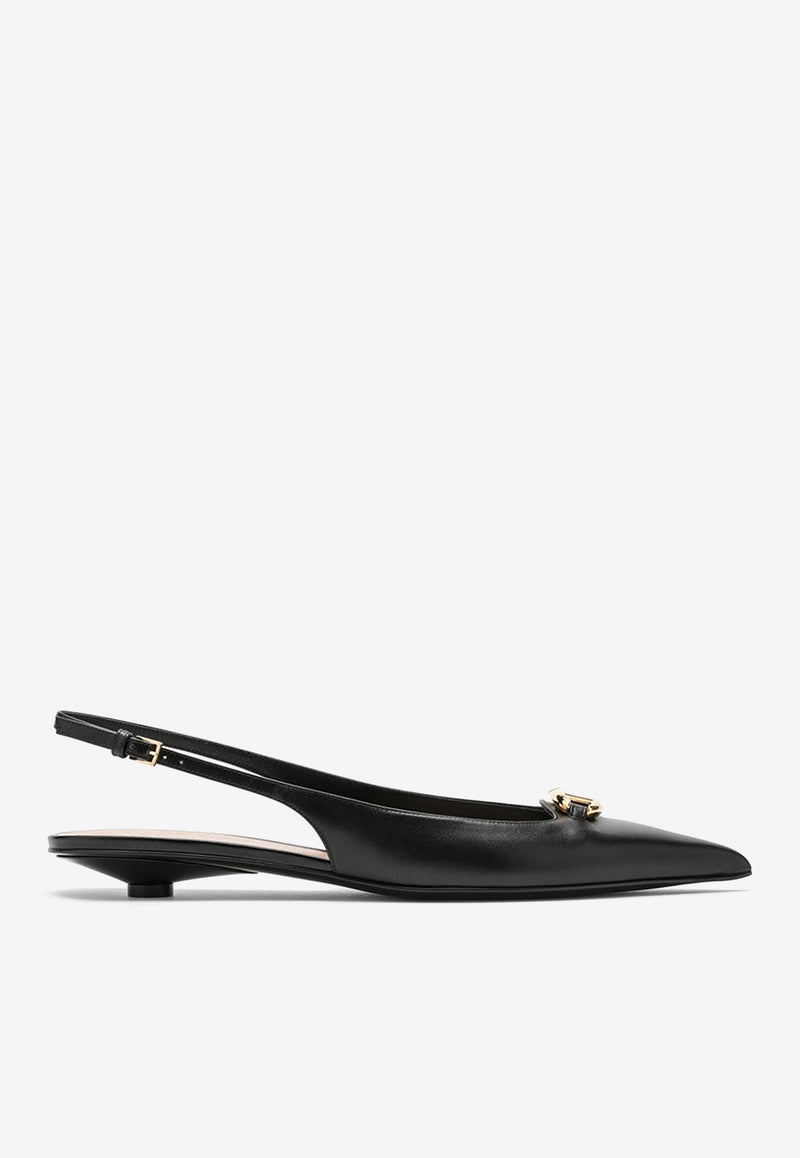 Valentino VLogo Signature Slingback Flats in Calf Leather Black 4W0S0IY1EEY/O_VALE-0NO