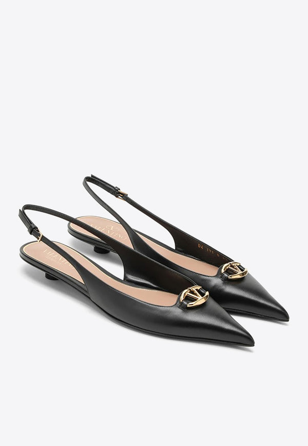 Valentino VLogo Signature Slingback Flats in Calf Leather Black 4W0S0IY1EEY/O_VALE-0NO