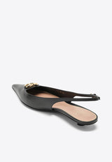 Valentino VLogo Signature Slingback Flats in Calf Leather Black 4W0S0IY1EEY/O_VALE-0NO