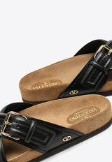 Valentino VLogo Cross-Over Strap Leather Sandals Black 4W0S0IZ5VRN/O_VALE-YVN