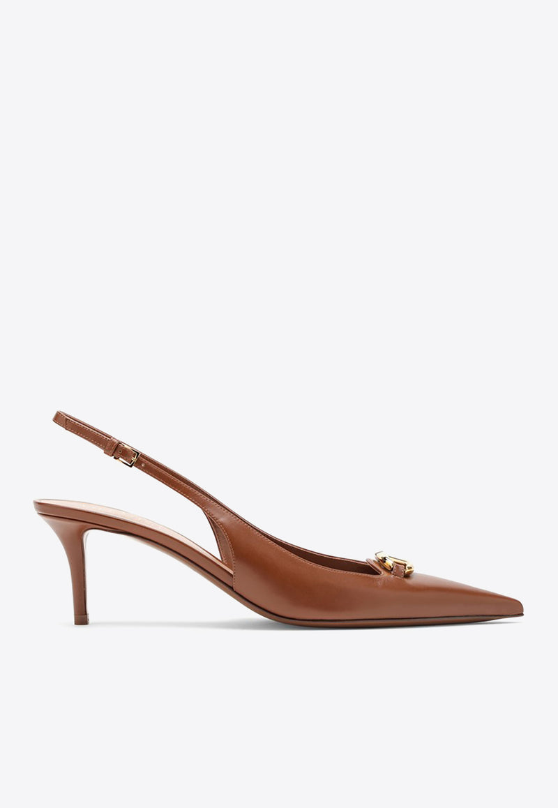 Valentino VLogo 60 Slingback Pumps in Calf Leather Brown 4W0S0JB7EEY/O_VALE-N58
