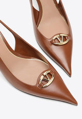 Valentino VLogo 60 Slingback Pumps in Calf Leather Brown 4W0S0JB7EEY/O_VALE-N58