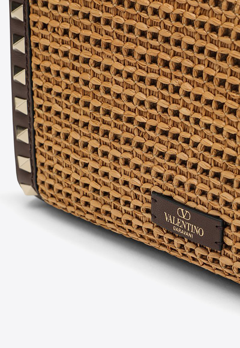 Valentino Small Rockstud Raffia Shoulder Bag Brown 4W2B0181MZI/O_VALE-Y5T