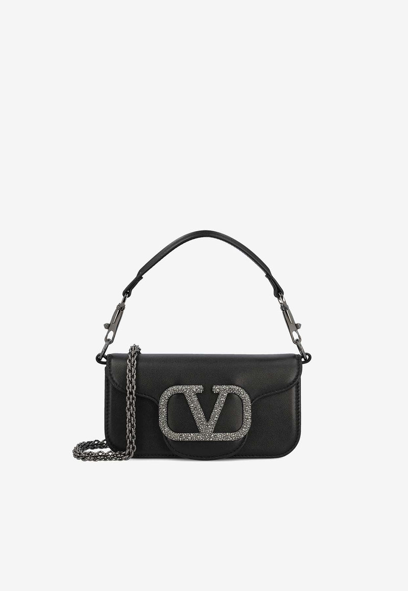 Valentino Locò Crystal VLogo Leather Shoulder Bag Black 4W2B0K53CWR 249