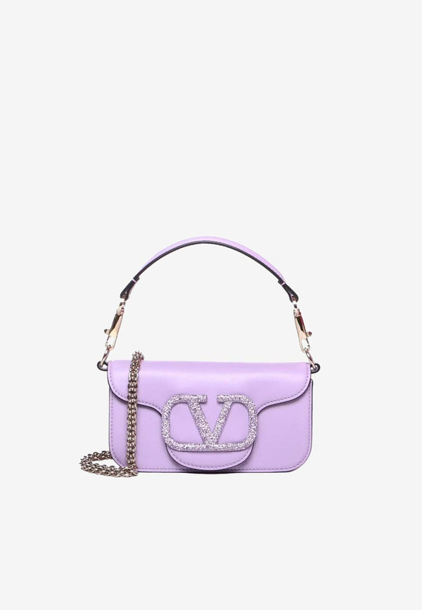 Valentino Locò Crystal VLogo Leather Shoulder Bag Purple 4W2B0K53FSZ YJB