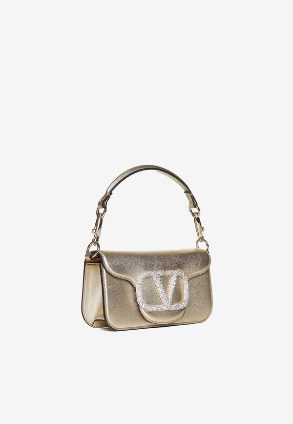Valentino Locò Crystal VLogo Leather Shoulder Bag Metallic 4W2B0K53IFI P16